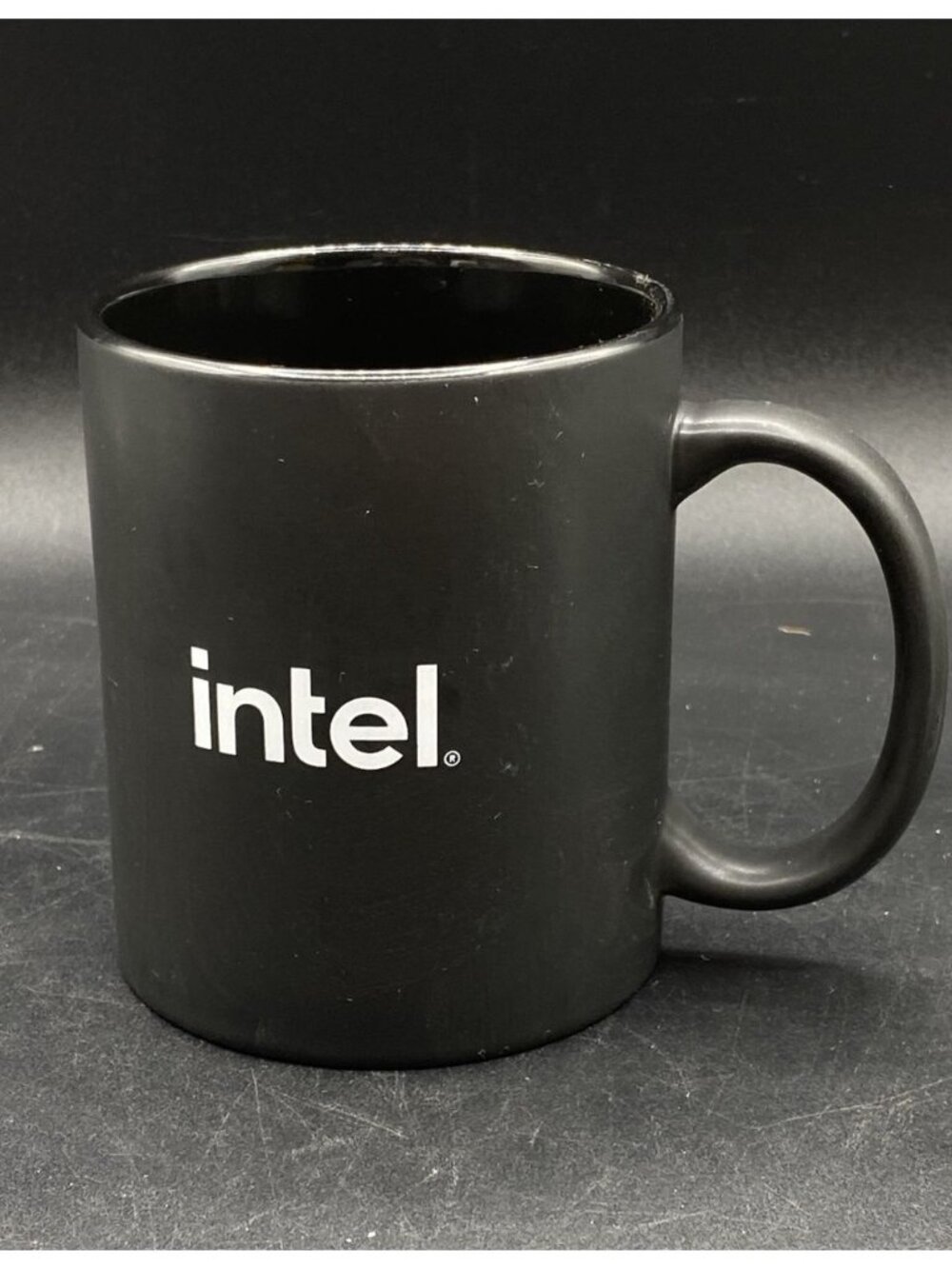 Intel Corporation Black Coffee Mug Ceramic Cup White Logo Chipmaker